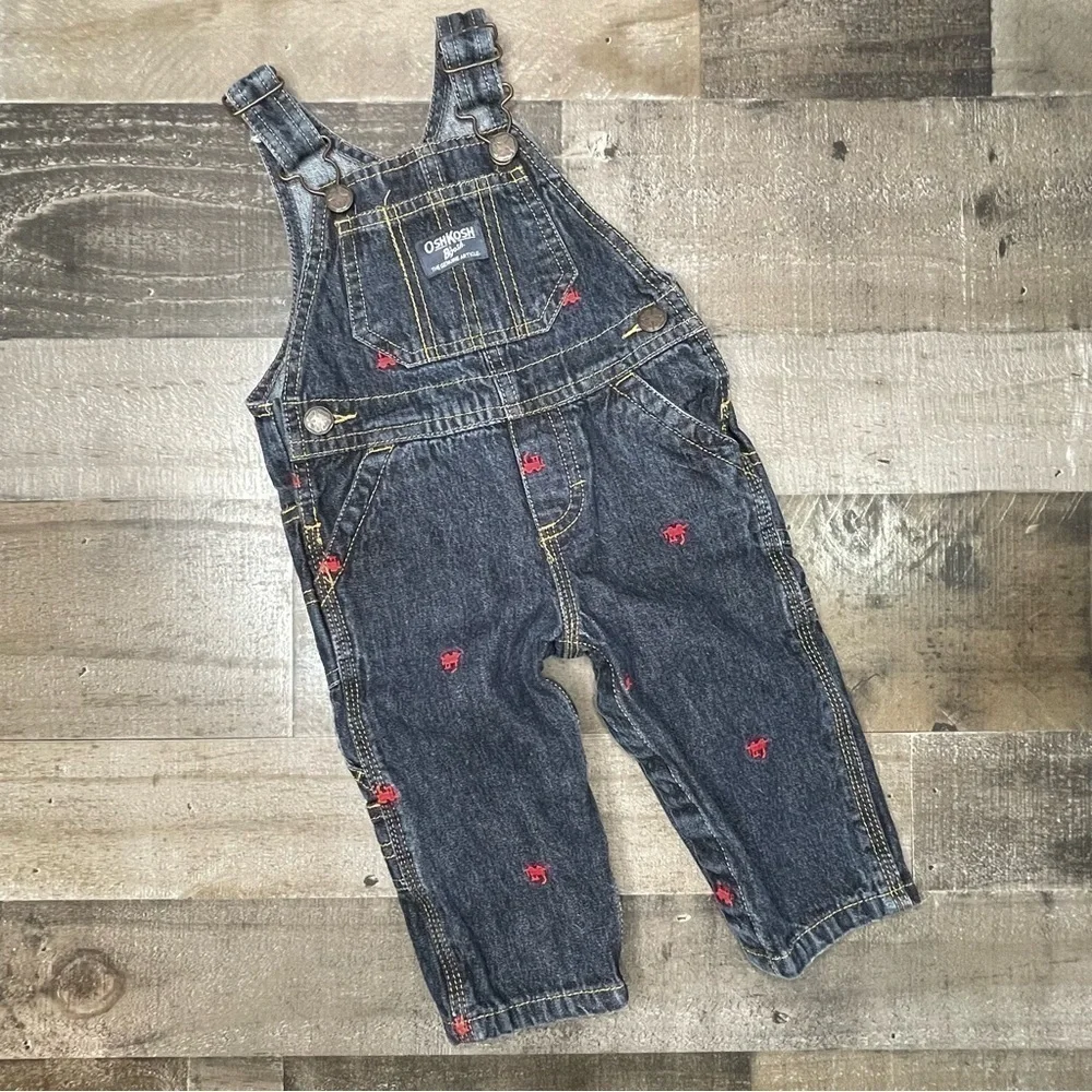 OshKosh Embroidered Train Denim Overalls size 9 months